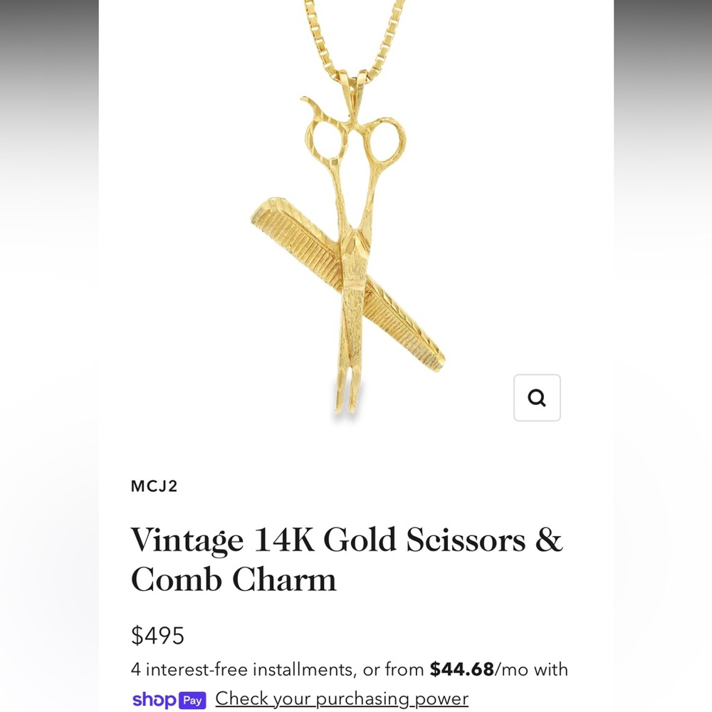 14K GOLD Vintage Salon Comb & Scissors Pendant GP423